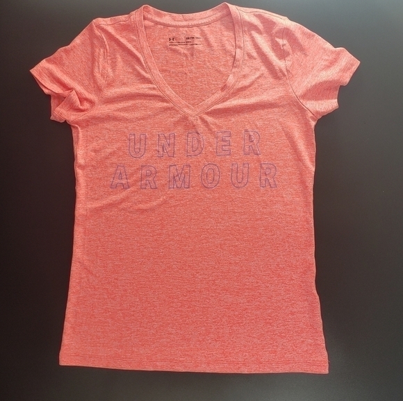 Under Armour T Shirt Women Extra Small V Neck Orange Blue - Picture 1 of 4